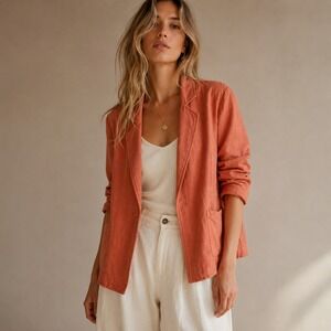 Anthropologie Linen Split Back Vintage Washed Blazer Sz 10